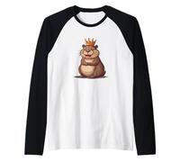 Divertido castor con corona construye un atuendo de risa Camiseta Manga Raglan