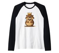 Divertido castor con corona gobierna el disfraz de la presa Camiseta Manga Raglan