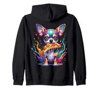 Divertido Chihuahua Comiendo Pizza Colorido Gráfico Pop Art Sudadera con Capucha