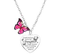 Divertido collar para hija, regalos para hija, regalos de mamá, papá, regalo para hijas, regalo de Navidad, cumpleaños, para hijas adultas, idea de regalo, collar con colgante de mariposa, joyería de