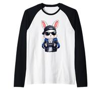 Divertido Conejo de Pascua con Gafas de Sol Gamer Kids Camiseta Manga Raglan
