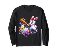 Divertido Conejo de Pascua Drip Bunny diversión de béisbol para la celebración de Pascua Manga Larga