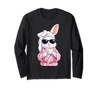 Divertido Conejo de Pascua Lindo Conejo Bebiendo café niñas Mujeres Manga Larga
