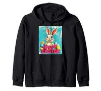 Divertido conejo de Pascua vintage retro huevos de Pascua diseño divertido Sudadera con Capucha