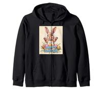 Divertido conejo de Pascua vintage retro huevos de Pascua diseño divertido Sudadera con Capucha