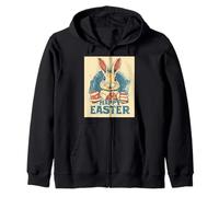 Divertido conejo de Pascua vintage retro huevos de Pascua diseño divertido Sudadera con Capucha