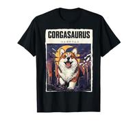 Divertido Corgi Dinosaurio Ciudad Ataque Retro Vibe Japonés Camiseta