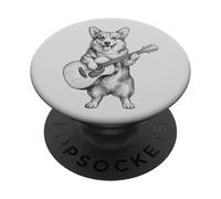 Divertido Corgi Perro Tocando Guitarra Acústica Boceto Mú PopSockets PopGrip Adhesivo