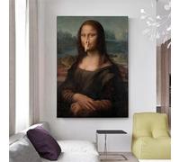 Divertido cuadro decorativo para el baño: Mona Lisa clásica, niña pellizcándose la nariz Lienzo decorativo vintage para el baño (50x70cm (20x28in)
