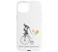Divertido cumpleaños de mono "Off to Commit Tomfoolery" Arte vintage Carcasa para iPhone 15 Plus