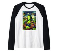 Divertido Da Vinci Monalisa Alien OVNI Abduction Trippy Art Camiseta Manga Raglan