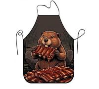 Divertido delantal de castor para cocinar, diseño de animales de dibujos animados, delantal de cocina para asar barbacoas adultos, regalo original para amantes de la comida, Marrón, 24x31 Inch