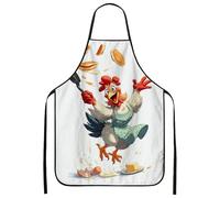 Divertido delantal de pollo para cocinar, diseño de gallina juguetona, delantal de cocina, diseño de animales fantasiosos, delantal lavable para barbacoa y hornear, Blanco, 24x31 Inch