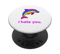 Divertido delfín arcoíris I Hate You PopSockets PopGrip Adhesivo