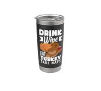 Divertido Día de Acción de Gracias Bebida Vino Comer Pavo Tomar si Vaso térmico de acero inoxidable de doble pared