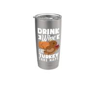 Divertido Día de Acción de Gracias Bebida Vino Comer Pavo Tomar si Vaso térmico de acero inoxidable de doble pared