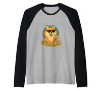 Divertido dibujo animado de perro vintage con diseño veraniego de Pomerania Camiseta Manga Raglan