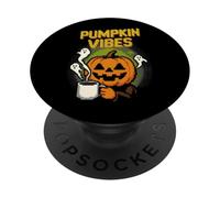 Divertido Dibujo pixelado de Pumpkin Vibes de Jack O'Lantern para Halloween PopSockets PopGrip Adhesivo