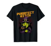Divertido Dibujo pixelado de Purrfect Witch Que Abraza a un Gato para Halloween Camiseta