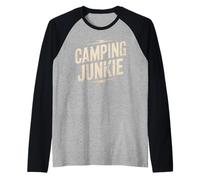 Divertido Dicho Camping Junkie Aventura al Aire Libre Humor Explorer Camiseta Manga Raglan