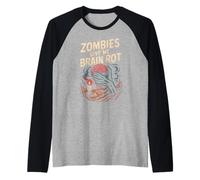 Divertido Dicho Zombies Me Dan Podredumbre Cerebro Espeluznante Mujeres Hombres Camiseta Manga Raglan