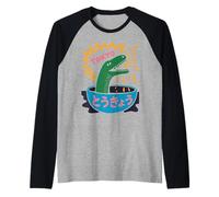 Divertido Dinosaurio Arroz Bowl Tokio Japón Pop Art Humor Mujeres Hombres Camiseta Manga Raglan