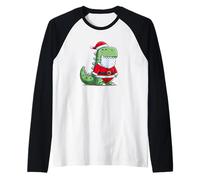 Divertido Dinosaurio de Dibujos Animados en Santa Look para niños y niñas Camiseta Manga Raglan