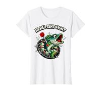 Divertido diseño Big Fish para Jugadores de Dardos | Peces & Bullseye Camiseta gráfica económica, Mujer, Blanco, M