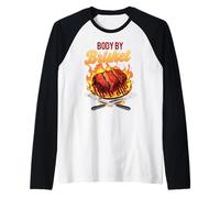 Divertido diseño cómico de Body by Brisket para amantes de las barbacoas Camiseta Manga Raglan