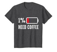 Divertido diseño de cafeína de café Necesita café de batería Baja Camiseta, Niños, Jaspeado Oscuro, 12 años