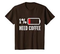 Divertido diseño de cafeína de café Necesita café de batería Baja Camiseta, Niños, Marrón, 12 años