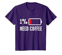 Divertido diseño de cafeína de café Necesita café de batería Baja Camiseta, Niños, Morado, 12 años