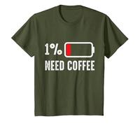 Divertido diseño de cafeína de café Necesita café de batería Baja Camiseta, Niños, Verde Oliva, 12 años