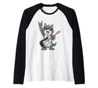 Divertido diseño de Dibujos Animados de Gato Rock Cat Music Lover Camiseta Manga Raglan
