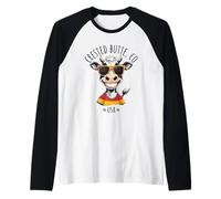Divertido diseño de dibujos animados de vaca de Crested Butte, Colorado, EE. UU. Camiseta Manga Raglan
