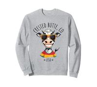 Divertido diseño de dibujos animados de vaca de Crested Butte, Colorado, EE. UU. Sudadera