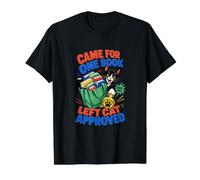 Divertido diseño de Gato Amante con un Libro desbordante Camiseta gráfica económica, Hombre, Negro, S