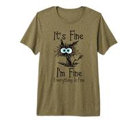 Divertido diseño de Gato Negro con Texto en inglés It's Fine I'm Fine Everything Is Fine Camiseta Premium