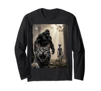 Divertido diseño de Gato sorprendido Selfie Bigfoot Alien Manga Larga