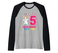 Divertido diseño de Unicornio para Fiesta de cumpleaños número 5 Camiseta Manga Raglan