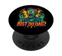 Divertido diseño de zombi con texto "Bist du OAG, cómic" PopSockets PopGrip Adhesivo