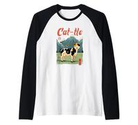 Divertido diseño híbrido de Vaca Gato Gato Camiseta Manga Raglan