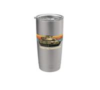 Divertido diseño M1 Abrams Tanky McTankerson con estampado retro de puesta de sol Vaso térmico de acero inoxidable de doble pared