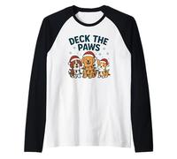 Divertido diseño navideño de Perro para los Amantes de Las Mascotas Deck The Paws Pun Camiseta Manga Raglan