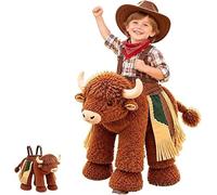 Divertido disfraz de Bull Rider para niños, peluche de toro de las tierras altas, disfraz divertido con arnés ajustable, traje de Halloween occidental para fiestas de truco o trato y juego de