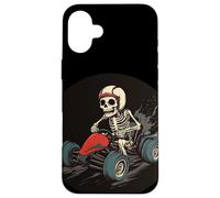 Divertido disfraz de corredor de esqueleto para los amantes de los vehículos de Go Kart Carcasa para iPhone 16 Plus