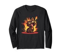 Divertido disfraz de gato de fuego para amantes de las llamas y los gatos Manga Larga