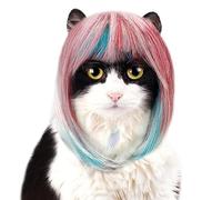 Divertido disfraz de gato y perro, peluca corta estilo Bob, peluca azul y rosa para gatos y perros pequeños, bonita peluca para mascotas con correas ajustables para Halloween, bailes de máscaras,