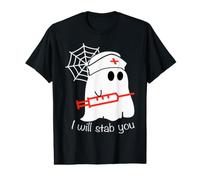 Divertido Disfraz de Halloween Ghost Boo Nurse I Will Stab You Camiseta gráfica económica