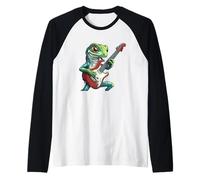 Divertido disfraz de lagarto con guitarra eléctrica para niños y niñas Camiseta Manga Raglan